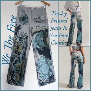NWT Free People We The Free Tinsley Printed Jeans in Seashore Combo Size 26